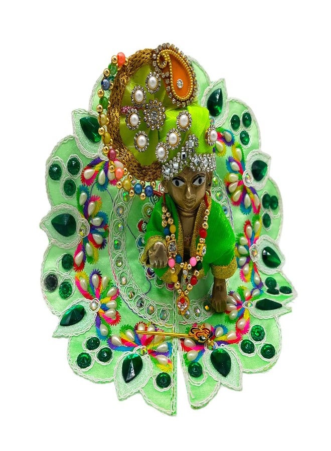Ecommall Laddu Gopal Dress Size 0 No with Mukut Poshak Combo Set with Mala Bansuri Pagdi Kanha Ji Thakur Ji Heavy Fancy Dress for Janmashtami, Rakhi, Diwali - Image 1